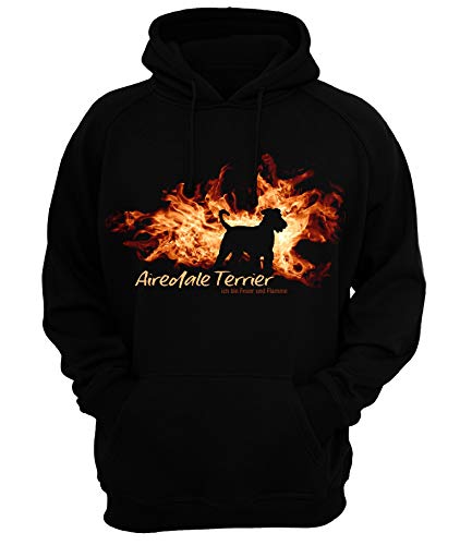 Airedale Terrier - Feuer und Flamme - Unisex Hoodie Kapuzensweatshirt Pullover Fun Siviwonder Black XL von siviwonder