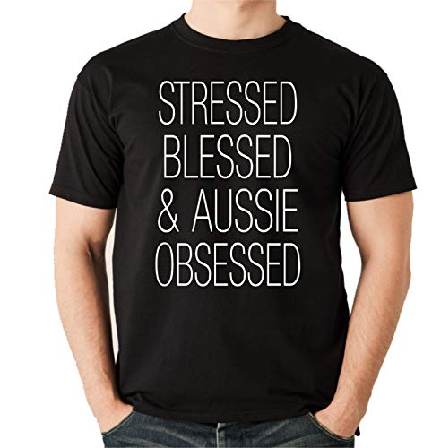 Aussie Unisex T-Shirt Hundemotiv Stressed Blessed Australian Shepherd Farbe Schwarz, Größe XXL von siviwonder