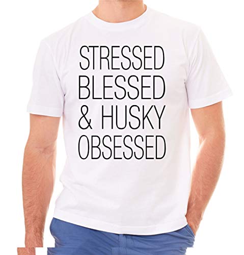Husky Unisex T-Shirt Hundemotiv Stressed Blessed Siberian ICEE Sibe Farbe Weiss, Größe S von siviwonder