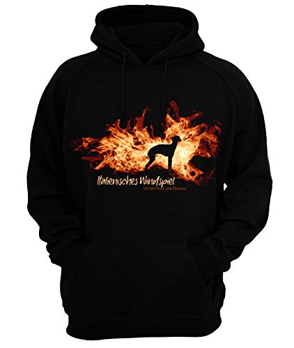 Italienisches Windspiel Greyhound - Feuer und Flamme - Unisex Hoodie Kapuzensweatshirt Pullover Fun Siviwonder Black L von siviwonder