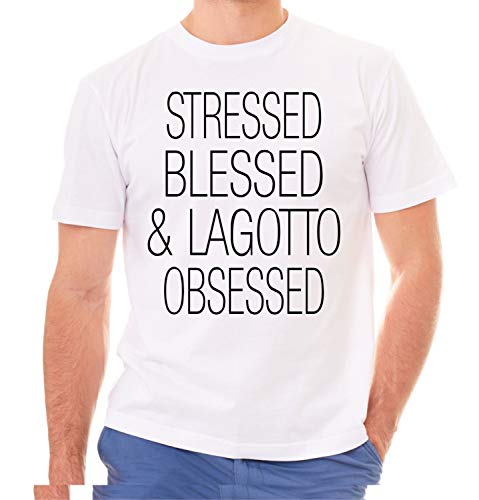 Lagotto Romagnolo Unisex T-Shirt Hundemotiv Stressed Blessed Italienischer Farbe Weiss, Größe 4XL von siviwonder
