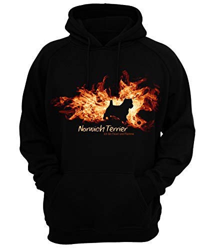 Norwich Terrier - Feuer und Flamme - Unisex Hoodie Kapuzensweatshirt Pullover Fun Siviwonder Black M von siviwonder