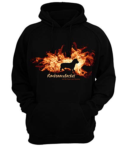 Rauhaardackel Dackel - Feuer und Flamme - Unisex Hoodie Kapuzensweatshirt Pullover Fun Siviwonder Black L von siviwonder