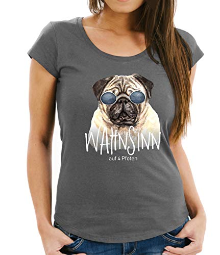 Wahnsinn - Mops - auf 4 Pfoten - lustiges Hundemotiv Damen Girlie T-Shirt Siviwonder Dark Grey S -34 von siviwonder