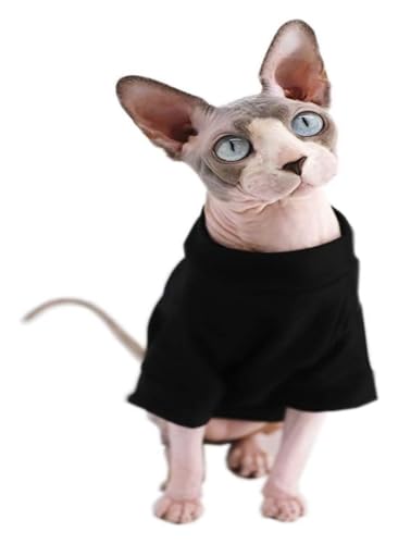 Sphynx Haarlose Katzen Kleidung Baumwoll-T-Shirts for haarlose Sphynx-Katzen, Haustierkleidung, Pullover, Kätzchen-T-Shirts mit Ärmeln, Bekleidung for Katzen und kleine Hunde, einfarbig, Schwarz ( Col von NXSLONE