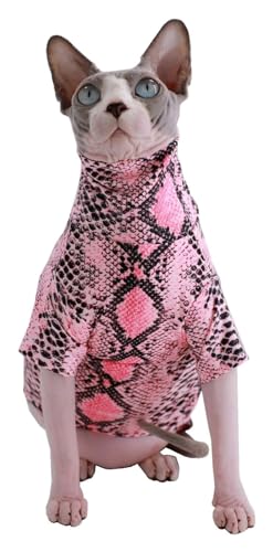 Sphynx Haarlose Katzen Kleidung Coole Sphynx Hairless Cat Sommer-T-Shirts aus Baumwolle mit Schlangenhautmuster, Haustierkleidung, Weste mit rundem Kragen, ärmellose Kätzchenhemden, Bekleidung for Kat von NXSLONE