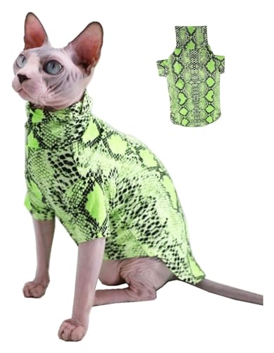 Sphynx Haarlose Katzen Kleidung Coole Sphynx Hairless Cat Sommer-T-Shirts aus Baumwolle mit Schlangenhautmuster, Haustierkleidung, Weste mit rundem Kragen, ärmellose Kätzchenhemden, Bekleidung for Kat von NXSLONE