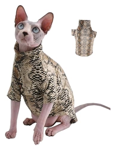 Sphynx Haarlose Katzen Kleidung Coole Sphynx Hairless Cat Sommer-T-Shirts aus Baumwolle mit Schlangenhautmuster, Haustierkleidung, Weste mit rundem Kragen, ärmellose Kätzchenhemden, Bekleidung for Kat von NXSLONE