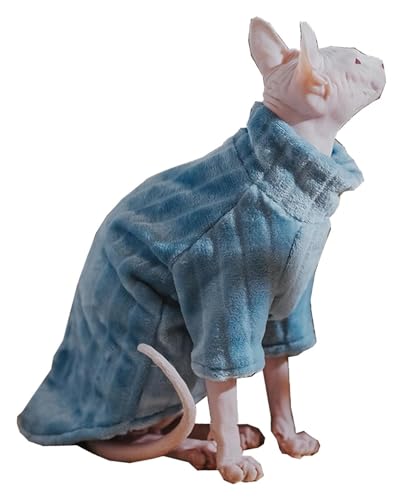 Sphynx Haarlose Katzen Kleidung Sphynx Cat Soft Coral Fleece Katzenkleidung, Dicker, Warmer Winter-Outfit-Mantel for haarlose Katzen und kleine Hunde, Bekleidung mit Ärmeln (Color : Blue, Size : L) von skeppy