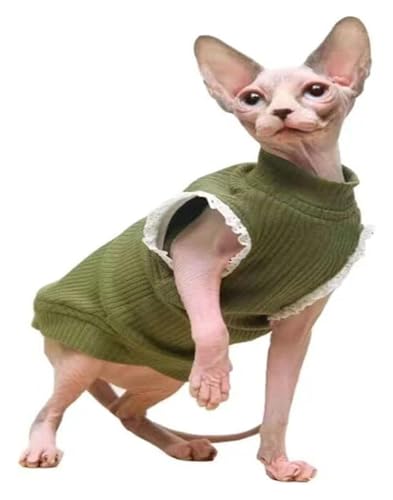 Sphynx Haarlose Katzen Kleidung Sphynx Haarlose Katze, niedliches, weiches, atmungsaktives Schutz-Outfit, Einteiler, Weste mit rundem Kragen, Kätzchen-Kleidung (XXXXX-groß, gelb) ( Color : Green , Siz von NXSLONE