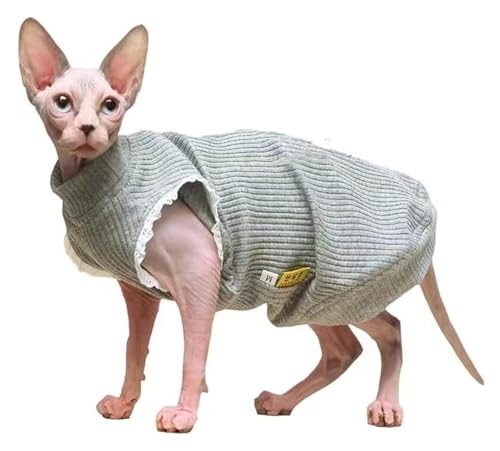 Sphynx Haarlose Katzen Kleidung Sphynx Haarlose Katze, niedliches, weiches, atmungsaktives Schutz-Outfit, Einteiler, Weste mit rundem Kragen, Kätzchen-Kleidung (XXXXX-groß, gelb) ( Color : Grey , Size von NXSLONE
