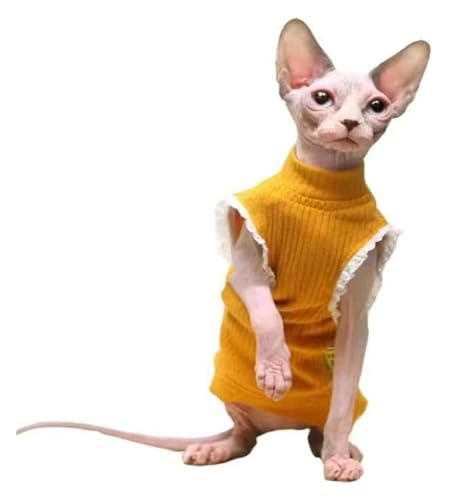 Sphynx Haarlose Katzen Kleidung Sphynx Haarlose Katze, niedliches, weiches, atmungsaktives Schutz-Outfit, Einteiler, Weste mit rundem Kragen, Kätzchen-Kleidung (XXXXX-groß, gelb) ( Color : Yellow , Si von NXSLONE
