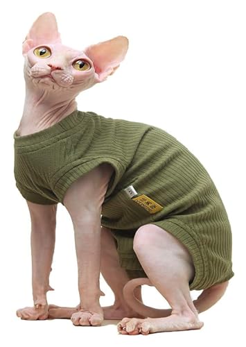 Sphynx Haarlose Katzen Kleidung Sphynx Haarlose Katze, süßes, weiches, atmungsaktives Schutz-Outfit, Einheitsgröße, Weste mit rundem Kragen, Kätzchen-Kleidung (Color : Green, Size : 4XL) von NXSLONE