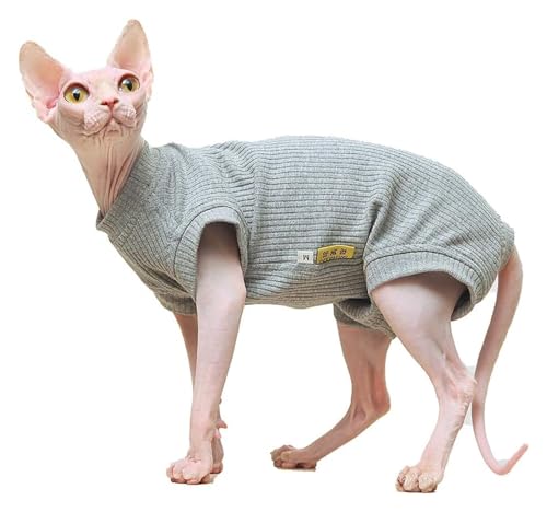 Sphynx Haarlose Katzen Kleidung Sphynx Haarlose Katze, süßes, weiches, atmungsaktives Schutz-Outfit, Einheitsgröße, Weste mit rundem Kragen, Kätzchen-Kleidung (Color : Grey, Size : Large) von NXSLONE