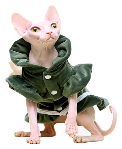 Sphynx Haarlose Katzen Kleidung Sphynx Haarlose Katze, süßes, weiches, atmungsaktives Schutz-Outfit, Samt-Spitzenrock, Kätzchen-Kleidung, haarlose Katzenkleidung (Color : Green, Size : W) von skeppy