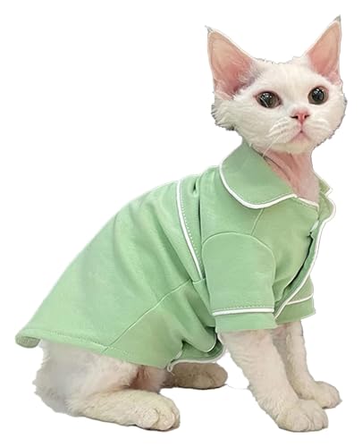 Sphynx Haarlose Katzen Kleidung Sphynx Haarlose Katzen-Kleidung, Frühlings-Baumwoll-Spleiß-Shirts, atmungsaktiv, weich, bequem, Kätzchen-Shirts mit Ärmeln, Katzenbekleidung (Color : Green, Size : M Sphynx Haarlose Katzen Kleidung Sphynx Haarlose Katzen-Kleidung, Frühlings-Baumwoll-Spleiß-Shirts, atmungsaktiv, weich, bequem, Kätzchen-Shirts mit Ärmeln, Katzenbekleidung (Color : Green, Size : M von NXSLONE