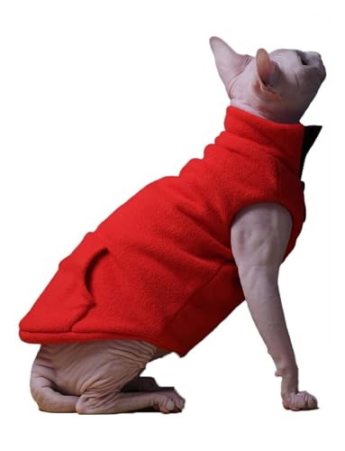 Sphynx Haarlose Katzen Kleidung Sphynx Haarlose Katzenkleidung, Herbst-Winter, modisch, einfarbig, Reißverschluss, ärmellos, hoher Kragen, weicher Kunstfell-Pullover, Outfit mit Tasche (Color : Red, Sphynx Haarlose Katzen Kleidung Sphynx Haarlose Katzenkleidung, Herbst-Winter, modisch, einfarbig, Reißverschluss, ärmellos, hoher Kragen, weicher Kunstfell-Pullover, Outfit mit Tasche (Color : Red, von NXSLONE