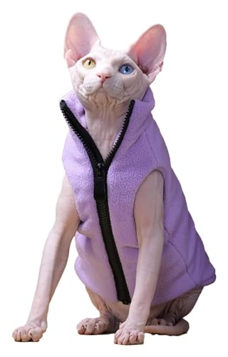 Sphynx Haarlose Katzen Kleidung Sphynx Haarlose Katzenkleidung, Herbst-Winter, modisch, einfarbig, Reißverschluss, ärmellos, hoher Kragen, weicher Kunstfell-Pullover, Outfit mit Tasche ( Color : Purpl Sphynx Haarlose Katzen Kleidung Sphynx Haarlose Katzenkleidung, Herbst-Winter, modisch, einfarbig, Reißverschluss, ärmellos, hoher Kragen, weicher Kunstfell-Pullover, Outfit mit Tasche ( Color : Purpl von NXSLONE