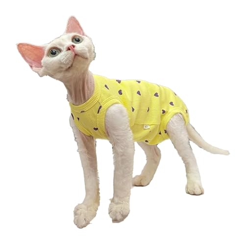 Sphynx Haarlose Katzen Kleidung Sphynx Haarlose Katzenkleidung, Sommer-Baumwoll-T-Shirts, Liebesmuster, vierbeiniger Overall, runder Kragen, Klimaanlage, Outfit, Kätzchen-Shirts, Haustierkleidung ( Co von NXSLONE