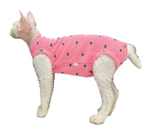 Sphynx Haarlose Katzen Kleidung Sphynx Haarlose Katzenkleidung, Sommer-Baumwoll-T-Shirts, Liebesmuster, vierbeiniger Overall, runder Kragen, Klimaanlage, Outfit, Kätzchen-Shirts, Haustierkleidung ( Co von NXSLONE