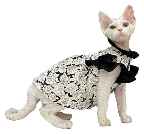 Sphynx Haarlose Katzen Kleidung Sphynx Haarlose Katzenkleidung, Sommer-Temperament, rosafarbenes Farbblockkleid, Rüschenärmel, Druckknopf-Design, Kätzchen-Shirts, Katzenbekleidung ( Color : Black Rose Sphynx Haarlose Katzen Kleidung Sphynx Haarlose Katzenkleidung, Sommer-Temperament, rosafarbenes Farbblockkleid, Rüschenärmel, Druckknopf-Design, Kätzchen-Shirts, Katzenbekleidung ( Color : Black Rose von NXSLONE