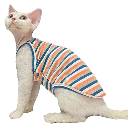 Sphynx Haarlose Katzen Kleidung Sphynx Haarlose Katzenkleidung, Sommer-Vintage-Streifen, Baumwollweste, atmungsaktiv, bequem, T-Shirts for drinnen, Kätzchen-Shirts, Katzenbekleidung ( Color : Orange B Sphynx Haarlose Katzen Kleidung Sphynx Haarlose Katzenkleidung, Sommer-Vintage-Streifen, Baumwollweste, atmungsaktiv, bequem, T-Shirts for drinnen, Kätzchen-Shirts, Katzenbekleidung ( Color : Orange B von NXSLONE