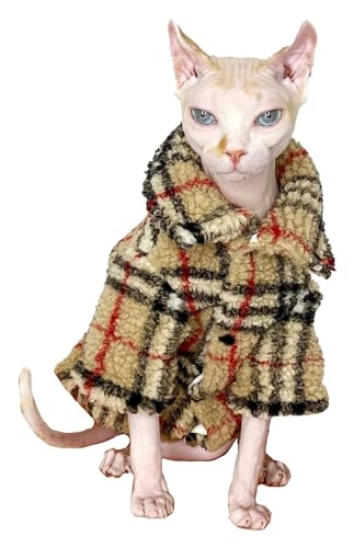 Sphynx Haarlose Katzen Kleidung Sphynx Haarlose Katzenkleidung, Winter, dick, warm, kariert, bedruckt, hoher Kragen, Knopfmantel for Katzen, weiche Kunstfell-Haustierkleidung mit Ärmeln (Vintage-Plaid Sphynx Haarlose Katzen Kleidung Sphynx Haarlose Katzenkleidung, Winter, dick, warm, kariert, bedruckt, hoher Kragen, Knopfmantel for Katzen, weiche Kunstfell-Haustierkleidung mit Ärmeln (Vintage-Plaid von NXSLONE