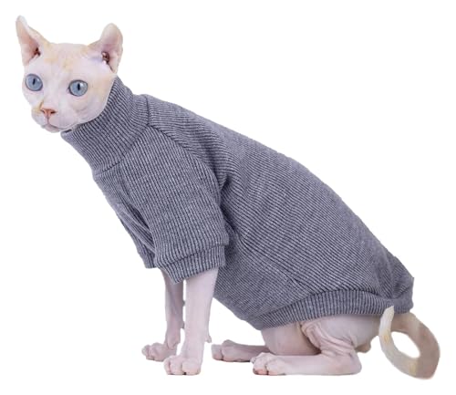 Sphynx Haarlose Katzen Kleidung Sphynx Haarlose Katzenkleidung, einfarbig, Rollkragenpullover, Baumwolle, weich, Sommer, atmungsaktiv, Haustierkleidung for Katzen, Pullover, Kätzchen-Shirts mit Ärmeln von NXSLONE