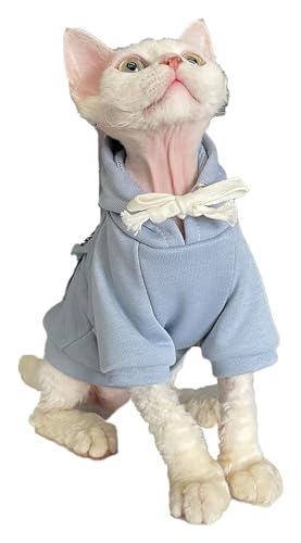 Sphynx Haarlose Katzen Kleidung Sphynx Haarlose Katzenkleidung Herbst Winter Mode Buchstaben Hoodies Dicker atmungsaktiver Schnürpullover Katzen-Sweatshirt Haustierkleidung for Katze ( Color : Blue , von NXSLONE