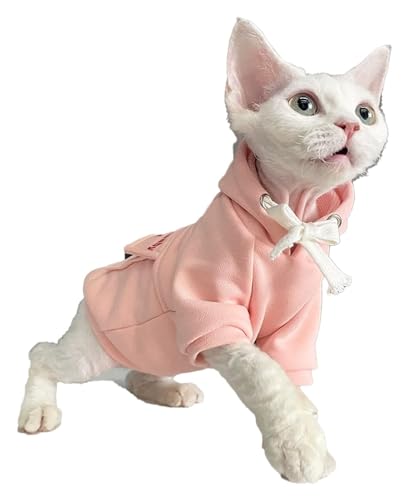 Sphynx Haarlose Katzen Kleidung Sphynx Haarlose Katzenkleidung Herbst Winter Mode Buchstaben Hoodies Dicker atmungsaktiver Schnürpullover Katzen-Sweatshirt Haustierkleidung for Katze ( Color : Pink , von NXSLONE