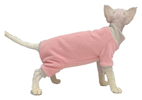 Sphynx Haarlose Katzen Kleidung Sphynx Katze Kleidung Winter Weiche Warme Polar Fleece Rollkragen Pullover Vier Bein Overall Mode Spleißen Basis Shirt Katze Bekleidung ( ( Color : Pink , Size : XL ) von NXSLONE