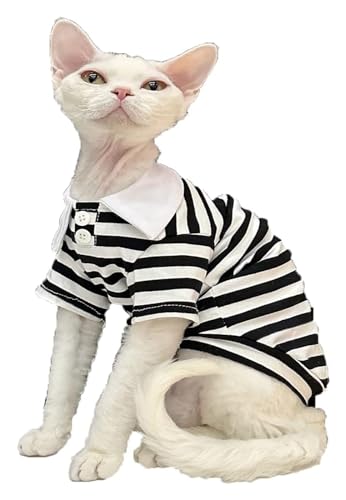 Sphynx Haarlose Katzen Kleidung Sphynx-Katzen-Sommerkleidung, modische Polo-Kragen-Baumwoll-T-Shirts, Streifen-Shirt, atmungsaktive, weiche Kätzchen-Shirts mit Ärmeln, Katzenbekleidung (Color : Black Sphynx Haarlose Katzen Kleidung Sphynx-Katzen-Sommerkleidung, modische Polo-Kragen-Baumwoll-T-Shirts, Streifen-Shirt, atmungsaktive, weiche Kätzchen-Shirts mit Ärmeln, Katzenbekleidung (Color : Black von skeppy