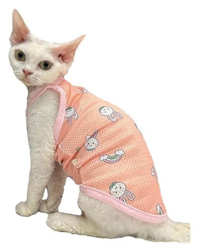 Sphynx Haarlose Katzen Kleidung Sphynx-Katzen-Sommerkleidung, süße Kaninchen-Weste, Netz-Unterhemd, ultradünn, atmungsaktiv, leicht, Kätzchen-Kleidung, Katzenbekleidung ( Color : Pink , Size : L ) von NXSLONE