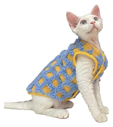 Sphynx Haarlose Katzen Kleidung Sphynx Katzen-Winterkleidung, verdickter Fleece-Mantel, Weste, ärmellos, warm, weich, Jacke, Druckknopf-Design, bequeme Katzenbekleidung, Haustierkleidung for Katzen ( von NXSLONE
