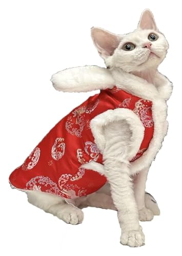 Sphynx Haarlose Katzen Kleidung Sphynx-Katzen-Winterkleidung, warmer, weicher Kunstpelzmantel, ärmellos, niedliches Kaninchen-Design, haarlose Katzenkleidung, Druckmuster, modische Jacke, Katzenbeklei von NXSLONE