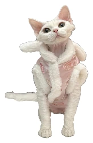 Sphynx Haarlose Katzen Kleidung Sphynx-Katzen-Winterkleidung, warmer, weicher Kunstpelzmantel, ärmellos, niedliches Kaninchen-Design, haarlose Katzenkleidung, Druckmuster, modische Jacke, Katzenbeklei von NXSLONE