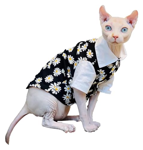 Sphynx Haarlose Katzen Kleidung Sphynx Katzenkleidung, Sommermode, Blumendruck, atmungsaktiv, weiche Knöpfe, Baumwollweste, Haustierkleidung for Katzen, Kätzchen, Hemden mit Ärmeln ( Color : Black , S Sphynx Haarlose Katzen Kleidung Sphynx Katzenkleidung, Sommermode, Blumendruck, atmungsaktiv, weiche Knöpfe, Baumwollweste, Haustierkleidung for Katzen, Kätzchen, Hemden mit Ärmeln ( Color : Black , S von NXSLONE