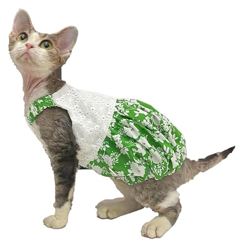 Sphynx Haarlose Katzen Kleidung Sphynx Katzenkleidung, Sommermode, Spitzendruck, Camis-Kleid, niedlich, atmungsaktiv, Neckholder, Kätzchen-Hemden, Haustierkleidung for Katzen (Color : Green Lace, SI Sphynx Haarlose Katzen Kleidung Sphynx Katzenkleidung, Sommermode, Spitzendruck, Camis-Kleid, niedlich, atmungsaktiv, Neckholder, Kätzchen-Hemden, Haustierkleidung for Katzen (Color : Green Lace, SI von NXSLONE