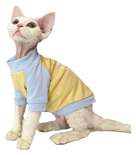 Sphynx Haarlose Katzen Kleidung Sphynx Katzenkleidung Frühling Sommer Niedlicher Cartoon-Bär Baumwoll-T-Shirts Runder Kragen Pullover Elastizität Atmungsaktives Kätzchen-Shirt Katzenbekleidung (Color von NXSLONE