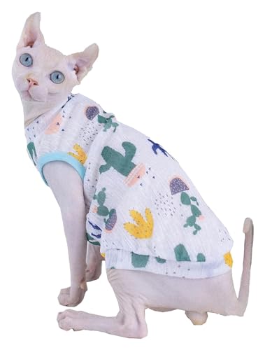 Sphynx Haarlose Katzen Kleidung Sphynx Katzenkleidung for den Sommer, ultradünn, atmungsaktiv, süße Weste, Baumwoll-T-Shirts, runder Kragen, Pullover, Kätzchen-Shirts mit ärmellosem Schlafanzug for Ka von NXSLONE