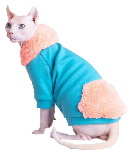 Sphynx Haarlose Katzen Kleidung Sphynx-Katzenkleidung for den Winter, dick, warm, Kapuzenpullover, Pullover, Kätzchen-Shirts mit Ärmeln und Tasche, weiche Kunstfell-Haustierkleidung for Katzen ( Color von NXSLONE
