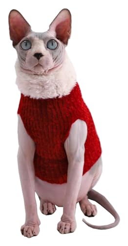 Sphynx Haarlose Katzen Kleidung Sphynx-Katzenkleidung for den Winter, warmes Kunstfell-Pullover-Outfit, modischer Mantel mit hohem Kragen for Katzen, Pyjamas for Katzen und kleine Hunde, Bekleidung, H von NXSLONE