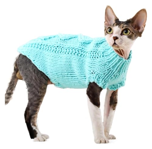 Sphynx Haarlose Katzen Kleidung Warmer Pullover for haarlose Katzen, Outfit, Mantel for Katzen, Schlafanzug for Katzen und kleine Hunde (Color : Blue, Size : M) von NXSLONE