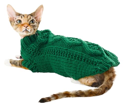 skeppy Sphynx Haarlose Katzen Kleidung Warmer Pullover for haarlose Katzen, Outfit, Mantel for Katzen, Schlafanzug for Katzen und kleine Hunde (Color : Deep Green, Size : M) von NXSLONE