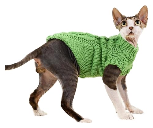 skeppy Sphynx Haarlose Katzen Kleidung Warmer Pullover for haarlose Katzen, Outfit, Mantel for Katzen, Schlafanzug for Katzen und kleine Hunde (Color : Light Green, Size : M) von NXSLONE