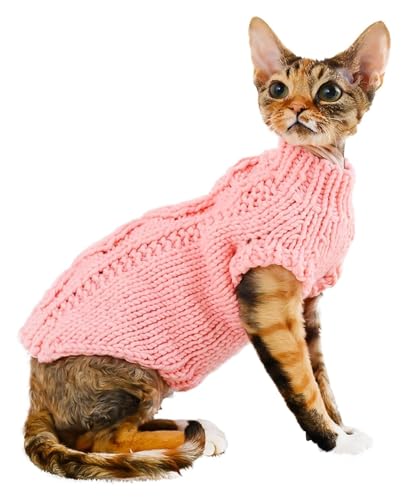 skeppy Sphynx Haarlose Katzen Kleidung Warmer Pullover for haarlose Katzen, Outfit, Mantel for Katzen, Schlafanzug for Katzen und kleine Hunde (Color : Pink, Size : S) von NXSLONE