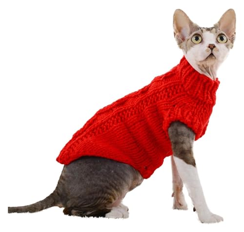 Sphynx Haarlose Katzen Kleidung Warmer Pullover for haarlose Katzen, Outfit, Mantel for Katzen, Schlafanzug for Katzen und kleine Hunde (Color : Red, Size : M) von NXSLONE