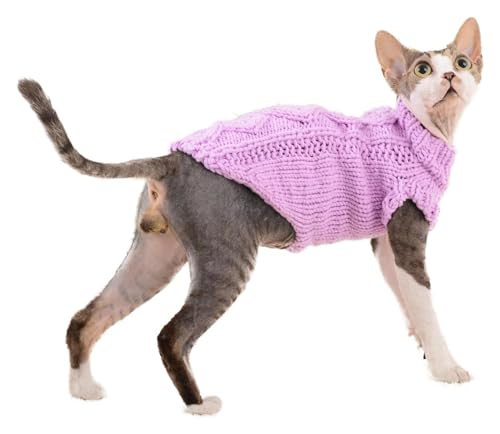 Sphynx Haarlose Katzen Kleidung Warmer Pullover for haarlose Katzen, Outfit, Mantel for Katzen, Schlafanzug for Katzen und kleine Hunde (Color : Violet, Size : M) von NXSLONE