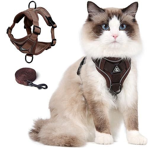 Cat Harness and Leash Set for Kitten, Upgraded Escape Proof Adjustable Vest with Lead for Small Cat Outdoor Walking, Soft Breathable Mesh Jacket with Reflective Stripes for Night… (L, Coffee Brown) von skmeditec