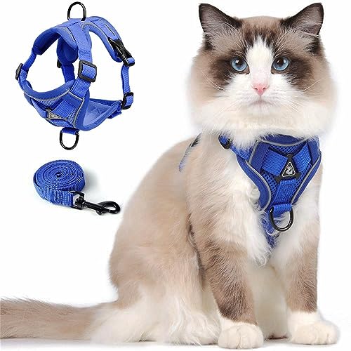 Cat Harness and Leash Set for Kitten, Upgraded Escape Proof Adjustable Vest with Lead for Small Cat Outdoor Walking, Soft Breathable Mesh Jacket with Reflective Stripes for Night… (L, Klein Blue) von skmeditec
